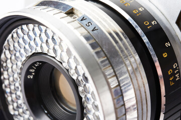 Lens of retro photo camera