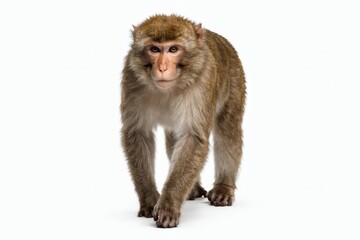 Fototapeta premium Macaque Monkey Walking Forward Realistic Wildlife Animal Isolated on White Background High Detail
