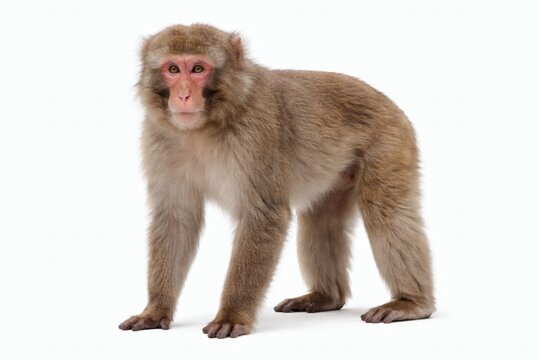 Macaque Monkey Standing Realistic Primate Animal Isolated on White Background High Resolution