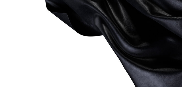 Close-up of elegant black fabric draped against a pristine white background. Captures detail and texture for design, fas