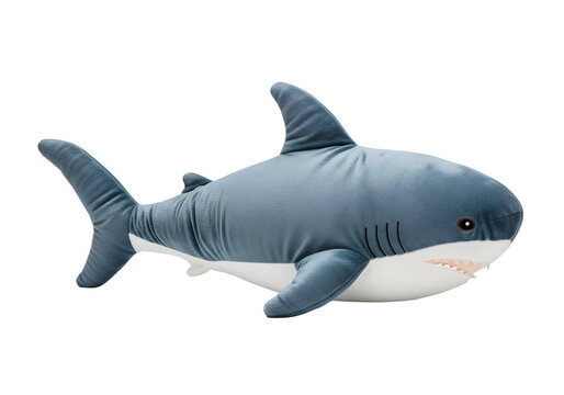 Soft grey and white plush shark toy with friendly appearance, perfect for children's playtime and comfort, isolated on a clean white background.
