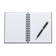 Open notebook with pen on graph paper isolated on transparent background