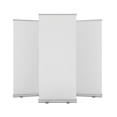 Naklejka premium Three white roll up banner stands on white background isolated on transparent background