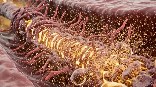 Microscopic View Inside the Kidney Glomerulus Showing Plasma Filtration Through Podocyte Slits Within Bowman Capsule Under High Pressure