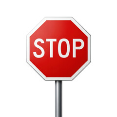 Stop sign on metal pole against white background isolated on transparent background