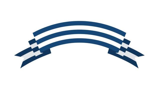 Simple blue and white striped ribbon banner with a curved shape for celebration or certificate decoration.