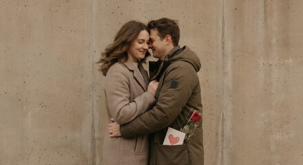 Obraz premium Romantic Couple Hugging Outdoors