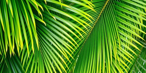 Fototapeta premium Dense, overlapping palm fronds create a textured green background, design, jungle