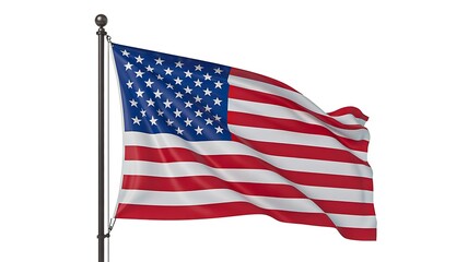 United states national flag waving on pole isolated on white background