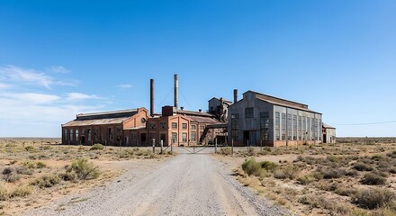 Fototapeta premium Abandoned industrial factory building in desert