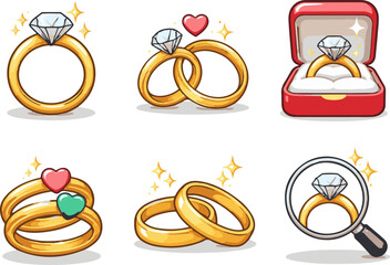 Vector icons of wedding and engagement rings.
