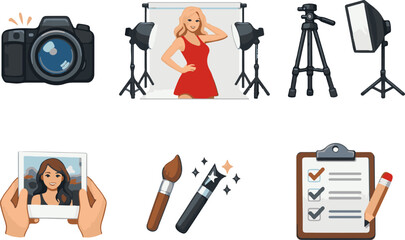 Vector icons of photo studio session elements.
