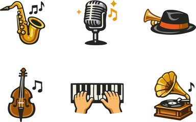Vector icons of jazz instruments collection.
