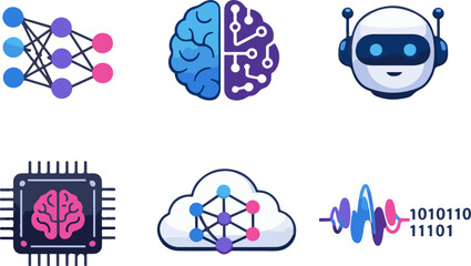 Vector icons of AI brain technology.
