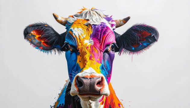 Vibrant Multi Colored Cow Portrait in Expressive Digital Pop Art Style