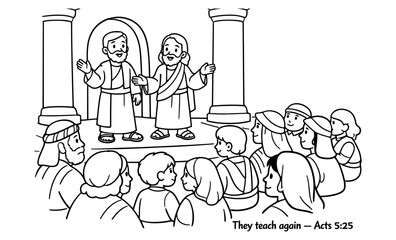 Obraz premium Two men preach to a crowd in ancient robes, standing on a platform with columns