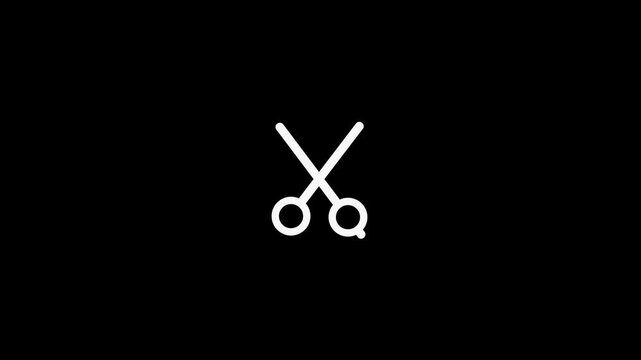Simpe scissors icon animation one cut motion isolated on black