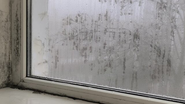 dynamic paths of water drops as they race down a wet window glass. large droplets stream down a cold windowpane, each leaving a temporary trail. wet window glass.