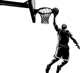 Dynamic Silhouette of a Professional Basketball Player Performing a Slam Dunk Against a White Background © Muhammad