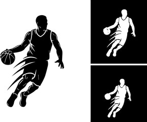 Dynamic Silhouette of a Basketball Player Dribbling with Speed and Motion Trails © Muhammad