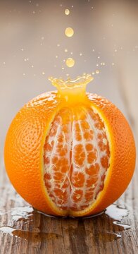 Juicy orange segment being squeezed.