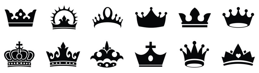 Crown icons set. Vector simple crown icon collection. Crown symbol collection. Crown king mega icon set. Vector illustration © Vector Stocker