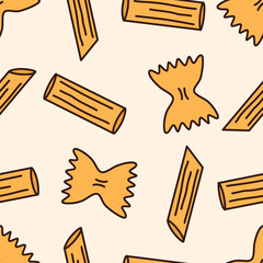 cute hand drawn different type of pasta italian traditional food seamless vector pattern background illustration