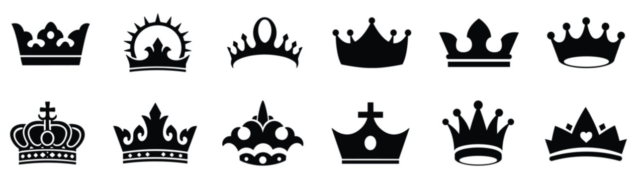 Crown icons set. Vector simple crown icon collection. Crown symbol collection. Crown king mega icon set. Vector illustration