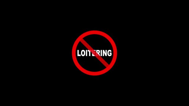 No Loitering Allowed Icon Animation, Loitering Prohibited Symbol, Public Area Restriction Sign