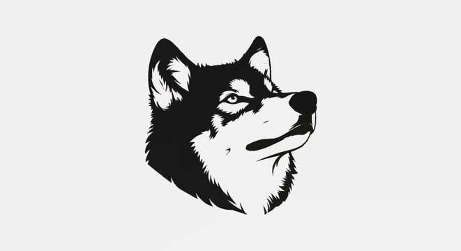 Black and white husky dog head illustration.