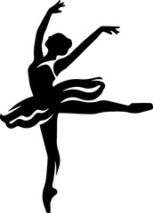 Fototapeta premium Dynamic Black Silhouette of a Ballet Dancer Mid-Pose, Showcasing Grace and Movement on a White Background