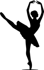 Elegant Black Silhouette of a Ballerina Performing a Graceful Pose on Pointe, Isolated on White Background © Muhammad