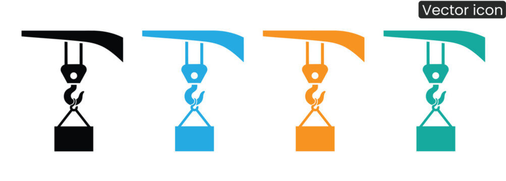 Vibrant crane hook icons in four colors for industrial projects
