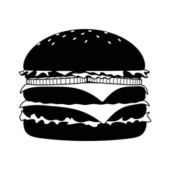 Fototapeta premium Burger Silhouette Vector Icon Isolated Double Patty Cheeseburger Symbol on White Background for Fast Food Menu