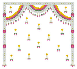 Wedding and festival decoration traditional Indian flower garland toran design backdrop isolated on transparent background