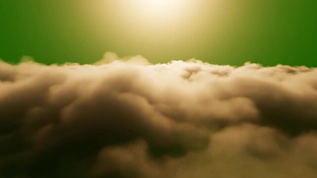 High-quality 4K aerial animation of golden, sun-kissed clouds moving across a chroma key green screen. Perfect for cinematic sky replacements, flight simulations, and atmospheric video projects