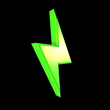 3D Logo of a green lightning bolt spinning on its axis. Seamless loop video on a transparent background.