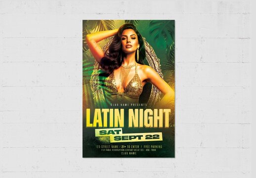 Tropical Latin Night Flyer Poster Template for Reggaeton, Beach Bar & Salsa Night Flier Layout