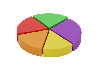 Colorful pie chart with five segments isolated on transparent background