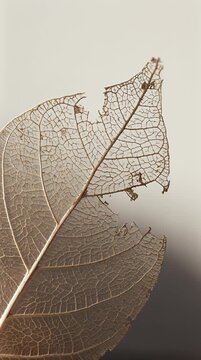 Minimalist Macro of Dried Leaf Vein Network on Bone Pastel Background