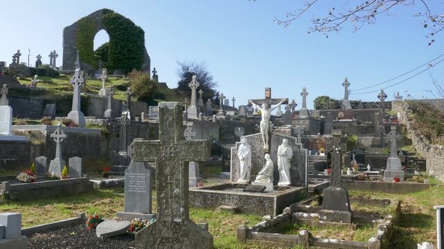 Cemetery and ruins of a Protestant church built in 1778 on top of a hill in Ennistimon, County Clare, Ireland. Church Hill