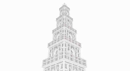 Obraz premium Detailed illustration of a tall, intricately designed tower viewed from below, showcasing architecture and structure