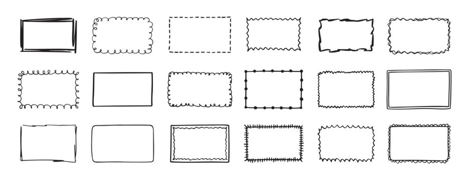 rectangular frames. doodle hand drawn borders set. decoration elements