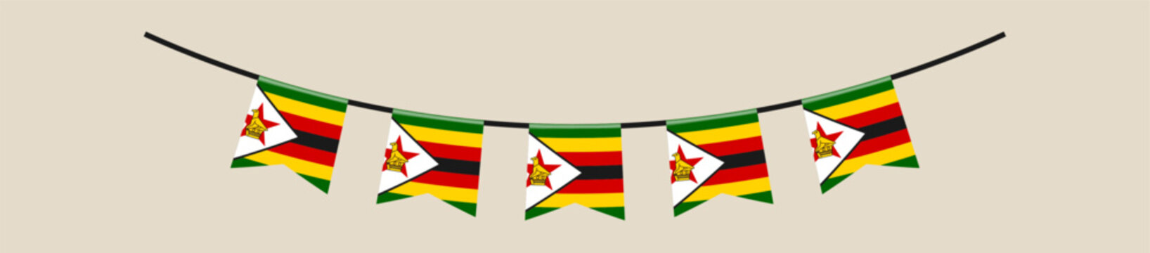 Zimbabwe National Flag Bunting Hanging on a String for Holiday and Celebration, a Festive Patriotic Decoration.
