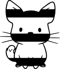 Cute Kawaii Cat Illustration with Retro Rainbow Horizontal Stripes and Minimalist Design © Vectors Studio