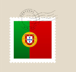 Portugal flag postage stamp vector illustration with a vintage air mail postmark for national travel and communication concepts.