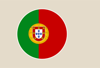 Circular Portugal flag vector icon with national coat of arms, a patriotic symbol for European travel and design.
