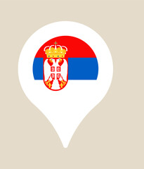 Serbian Flag with National Coat of Arms in a Map Pin, a Vector Icon for Location and Travel.