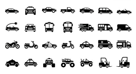 Collection of various vehicle icons and symbols. © Kimpling