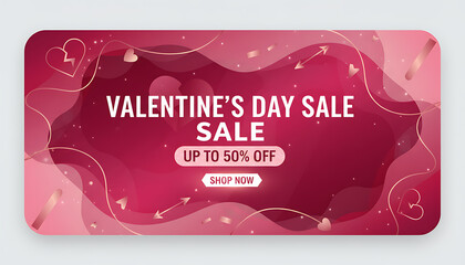 Valentine's Day Sale Banner With Hearts And Geometric Frames, Up To 50 Percent Off